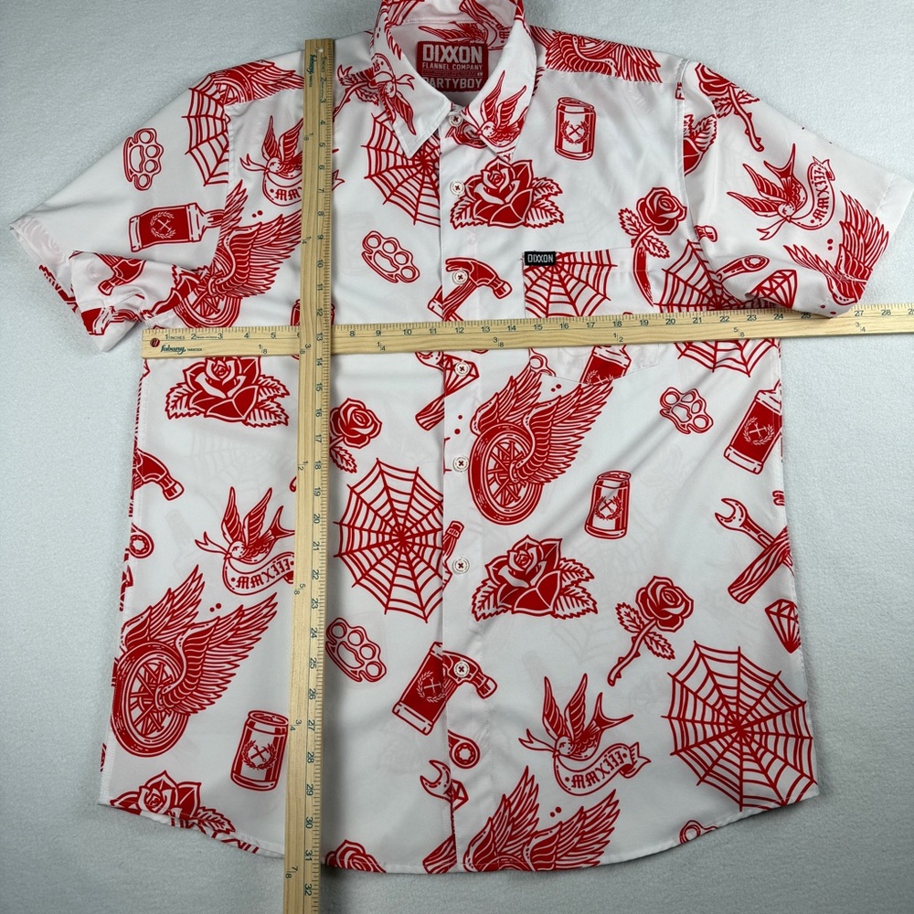 Dixxon Men's PartyBoy Short Sleeve‎ Button Down Shirt Red White Large - Picture 3 of 10